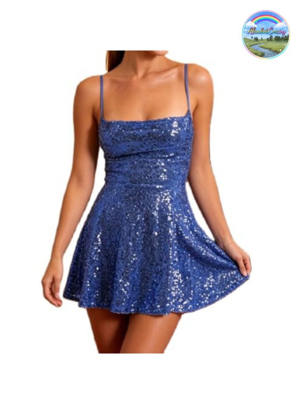 Women's Sparkly Sequin Mini Dress Shiny Spaghetti Strap Short Dress Cocktail